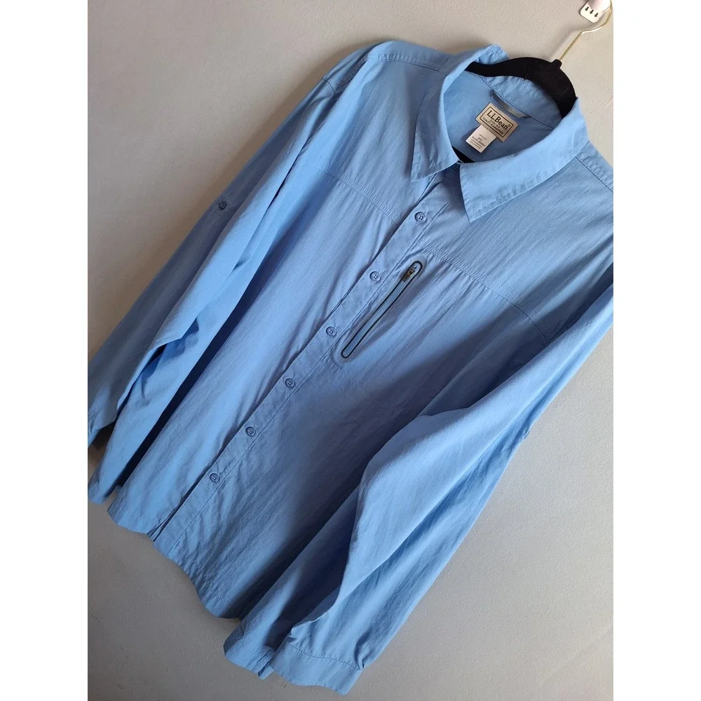 L.L. Bean‎ Nylon Vented Fishing Button Up Shirt Mens XXL Blue Hiking Camping